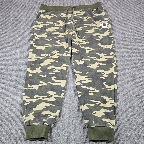 True Religion Other - True Religion Jogger Pants Mens 2XL‎ Green Camo Fleece Drawstring Waist Pockets